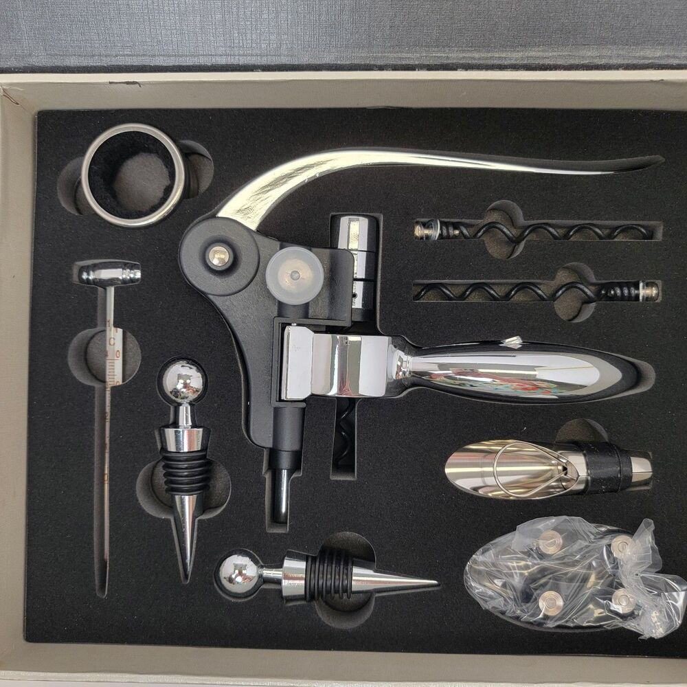 Mixi 9pc Wine Opener Set w/ Corkscrew, Foil Cutter, Thermometer, Stoppers & More